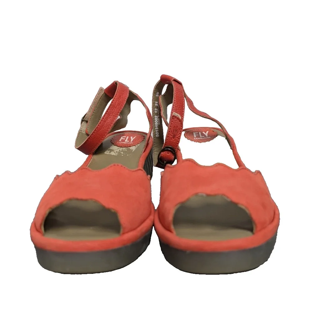 Fly London Lume Sandals Womens EU39 US8 Comfort Leather Coastal Wedge Orange - Picture 3 of 7